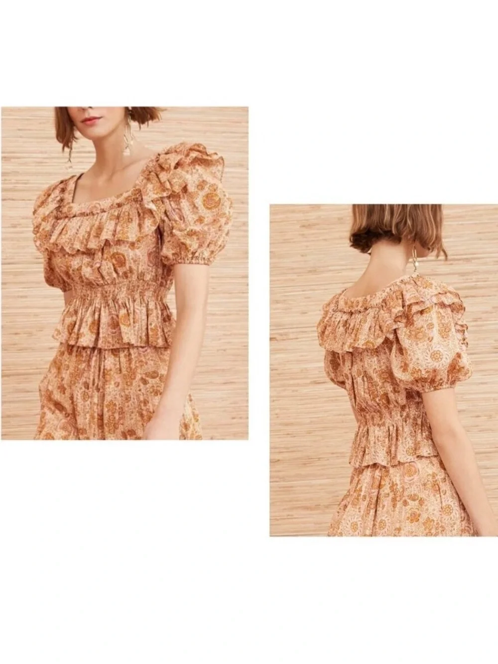 Ulla Johnson Warner Blouse Meadow Puff Sleeve Ruffle Stretch Waist Size 12
